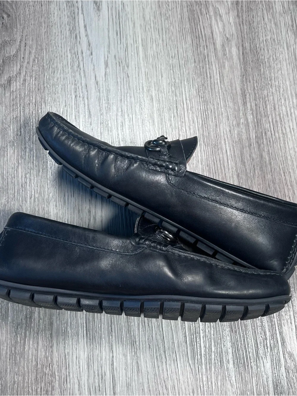 TO BOOT NEW YORK NASHUA MENS BLACK LEATHER HORSE BIT DRIVER LOAFERS SIZE 8 ITALY